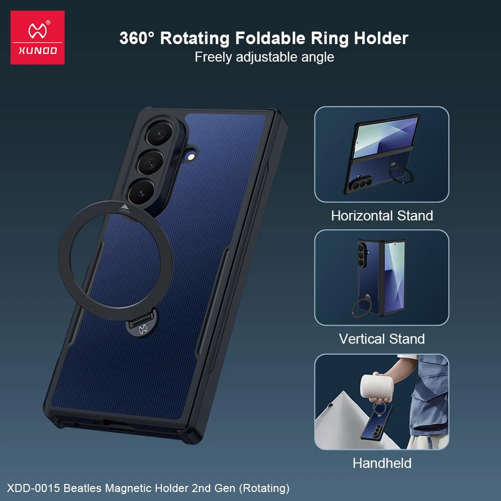 گارد کریستالی رینگ استند مگ سیف Samsung Galaxy Z Fold 7 مارک XUNDD سری Beatle Magnetic Holder
