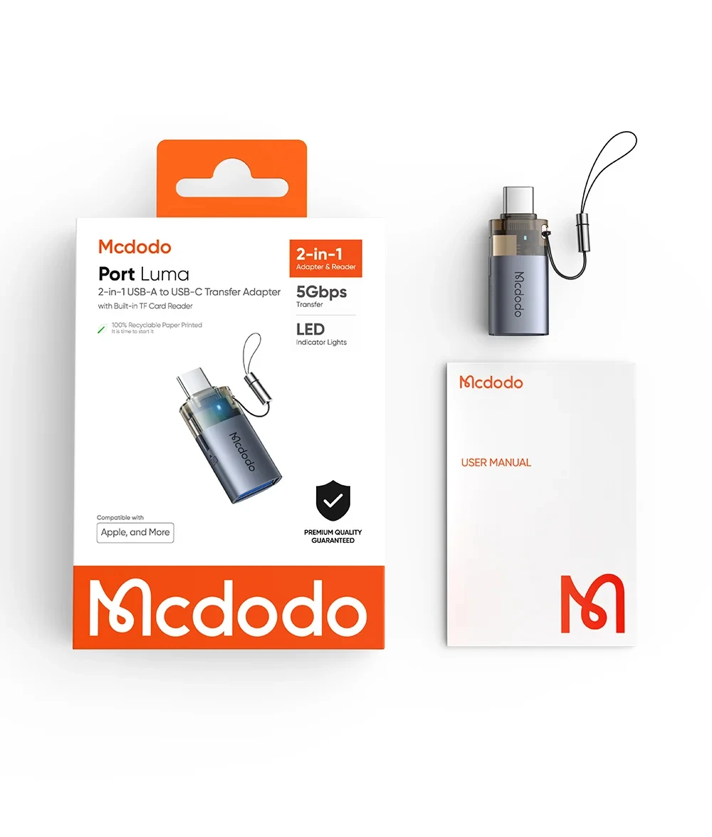 مبدل دوکاره مک‌دودو مدل Mcdodo OT-7600 سری USB-C و USB-A با درگاه کارت حافظه