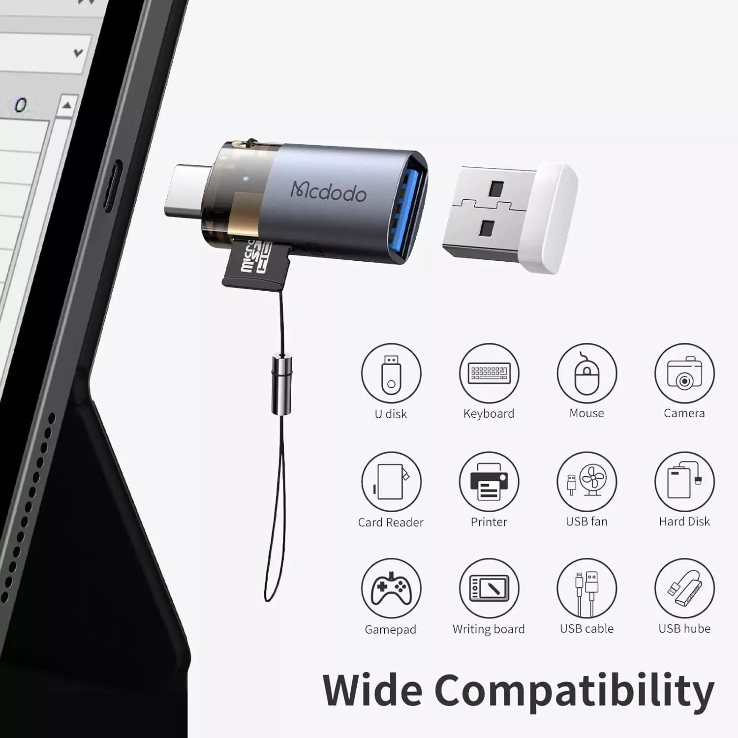 مبدل دوکاره مک‌دودو مدل Mcdodo OT-7600 سری USB-C و USB-A با درگاه کارت حافظه