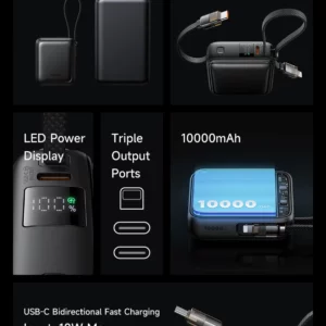 خرید پاور بانک 22.5 وات 10000 میلی‌آمپر با دو کابل متصل Type-C و Lightning برند Mcdodo مدل MC-2550 