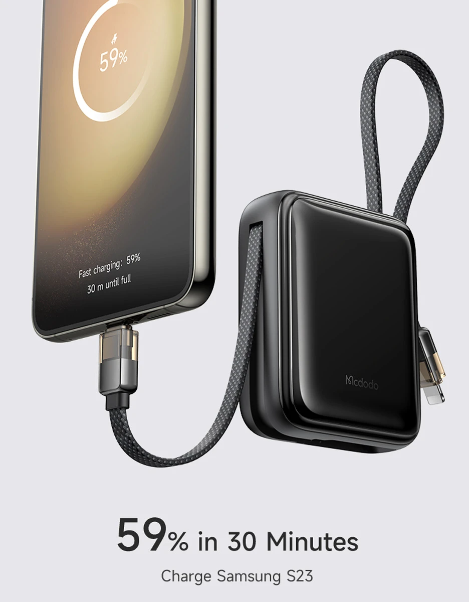 خرید پاور بانک 22.5 وات 10000 میلی‌آمپر با دو کابل متصل Type-C و Lightning برند Mcdodo مدل MC-2550 