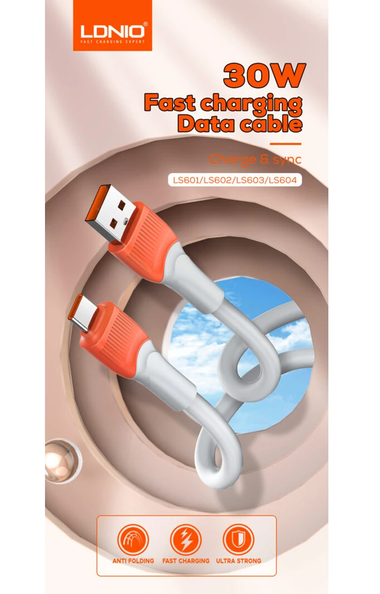 خرید کابل شارژ 30 وات 1 متر USB به Type-C مارک LDNIO مدل LS601 خرید کابل شارژ 30 وات 1 متر USB به Type-C مارک LDNIO مدل LS601