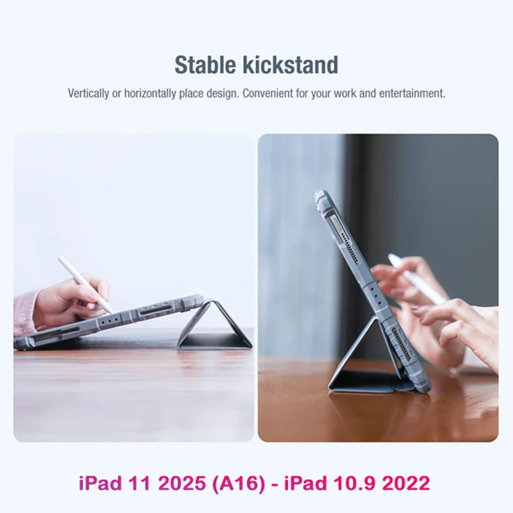 خرید کیف چرمی پشت شفاف ایربگ دار استند تاشو چند زاویه iPad 11 2025 ( A16 ) مارک نیلکین مدل Bumper Pro