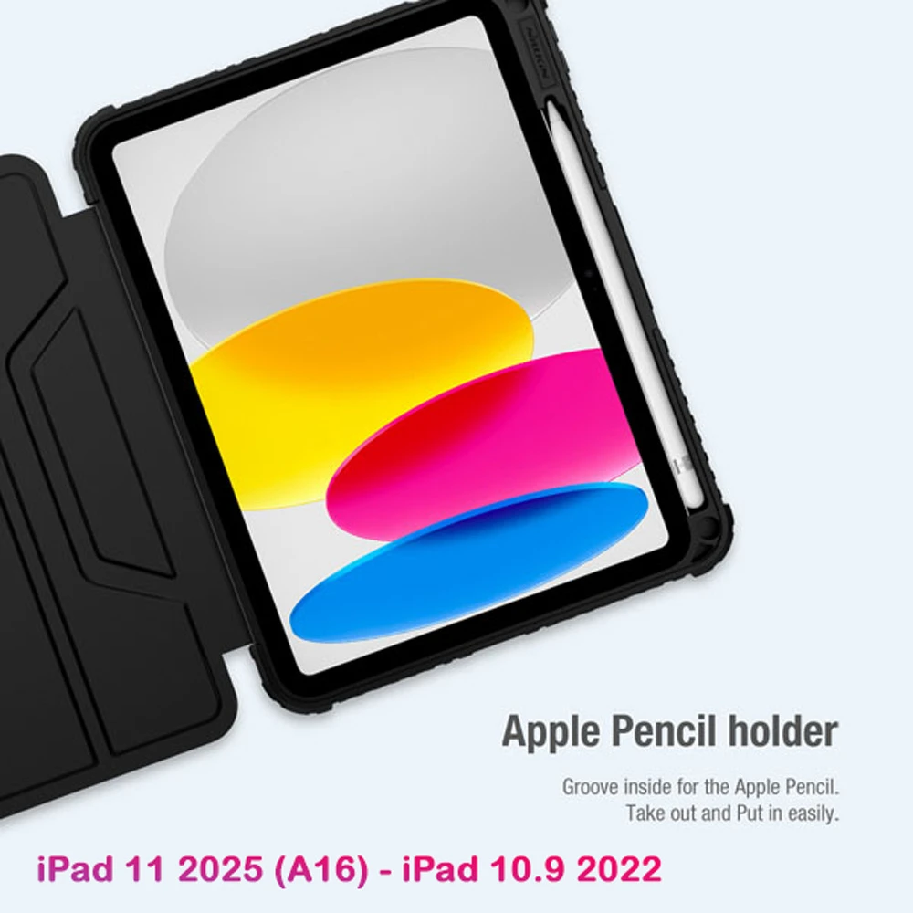 خرید کیف چرمی پشت شفاف ایربگ دار استند تاشو چند زاویه iPad 11 2025 ( A16 ) مارک نیلکین مدل Bumper Pro