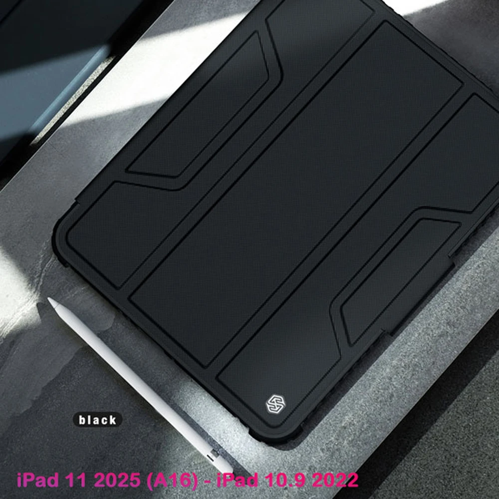 خرید کیف چرمی پشت شفاف ایربگ دار استند تاشو چند زاویه iPad 11 2025 ( A16 ) مارک نیلکین مدل Bumper Pro