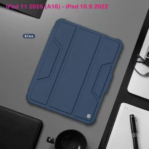 خرید کیف چرمی پشت شفاف ایربگ دار استند تاشو چند زاویه iPad 11 2025 ( A16 ) مارک نیلکین مدل Bumper Pro
