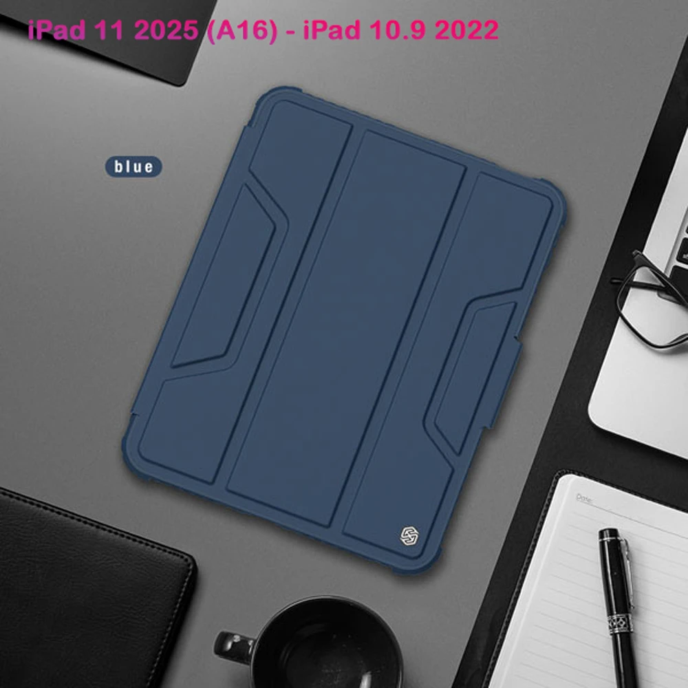 خرید کیف چرمی پشت شفاف ایربگ دار استند تاشو چند زاویه iPad 11 2025 ( A16 ) مارک نیلکین مدل Bumper Pro