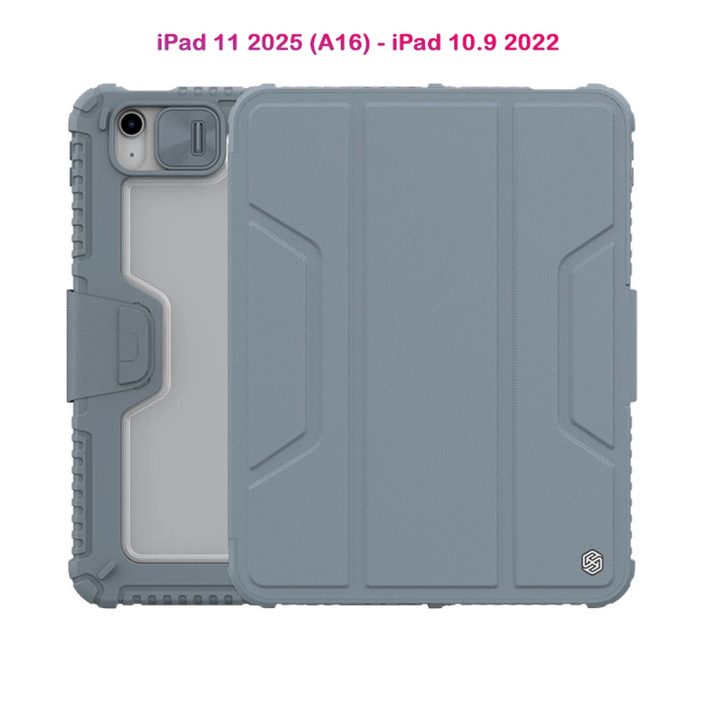 خرید کیف چرمی پشت شفاف ایربگ دار استند تاشو چند زاویه iPad 11 2025 ( A16 ) مارک نیلکین مدل Bumper Pro