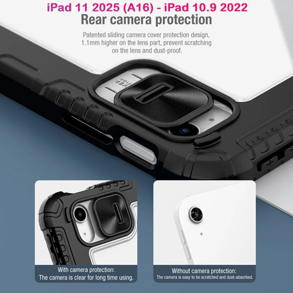 خرید کیف چرمی پشت شفاف ایربگ دار استند تاشو چند زاویه iPad 11 2025 ( A16 ) مارک نیلکین مدل Bumper Pro