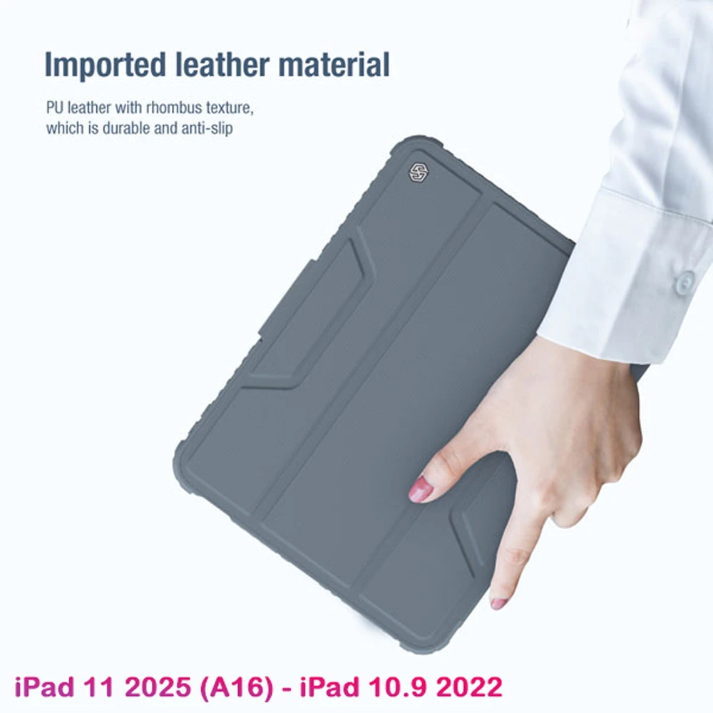 خرید کیف چرمی پشت شفاف ایربگ دار استند تاشو چند زاویه iPad 11 2025 ( A16 ) مارک نیلکین مدل Bumper Pro