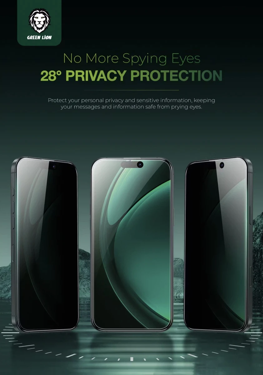 خرید گلس حریم شخصی سیلیکون پلاس iPhone 17 Pro Max مارک Green Lion مدل 3D Silicone Plus