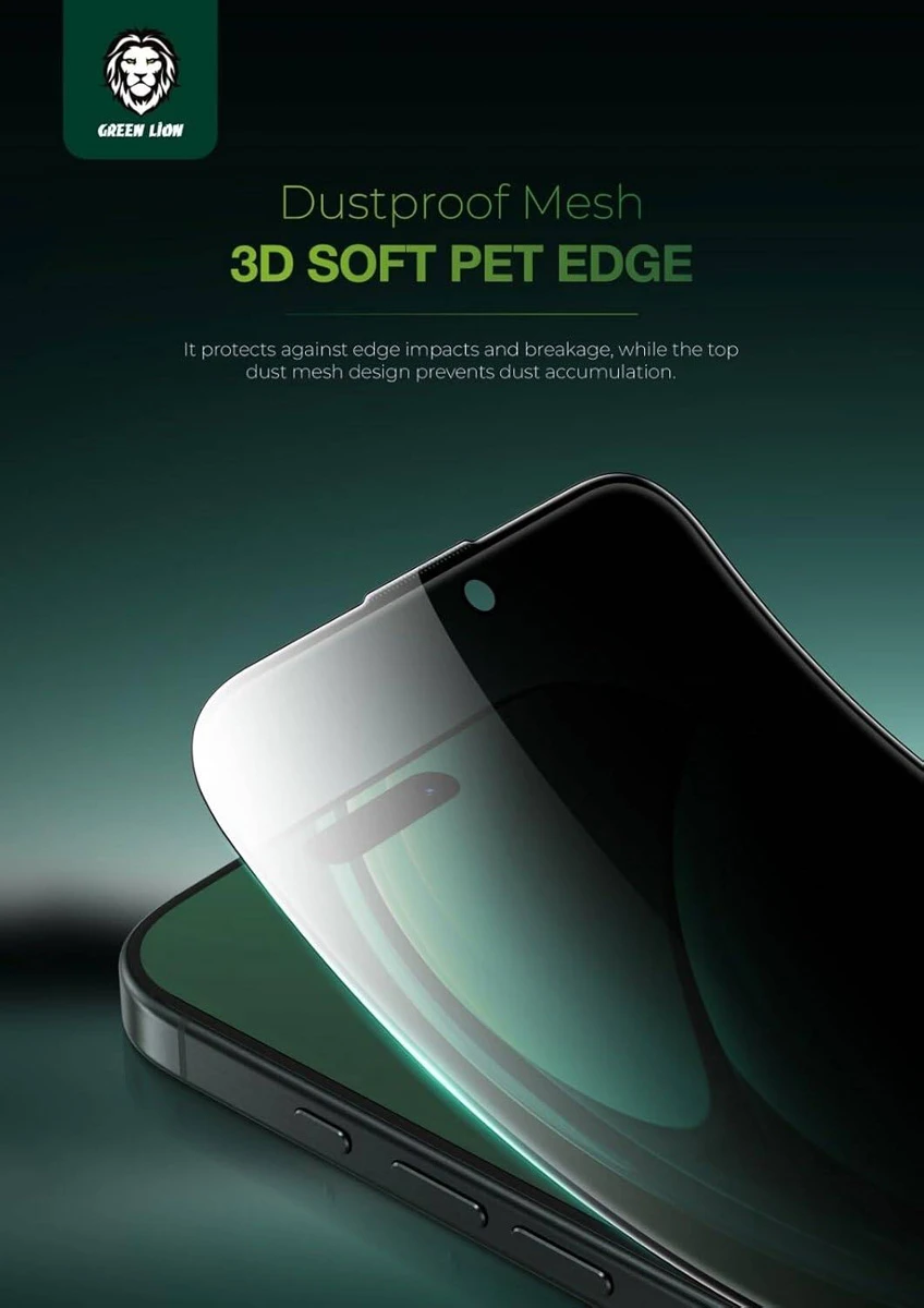 خرید گلس حریم شخصی سیلیکون پلاس iPhone 17 Pro مارک Green Lion مدل 3D Silicone Plus