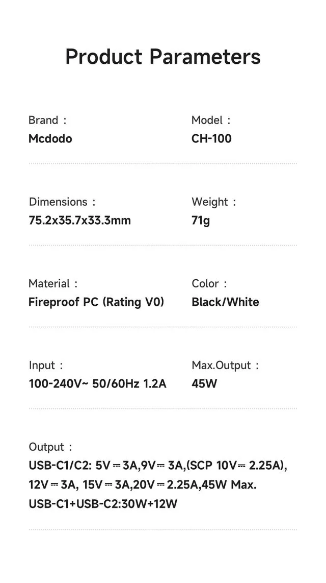 شارژر 45 وات دو پورت برند مک دودو مدل Mcdodo CH-1000 (2)