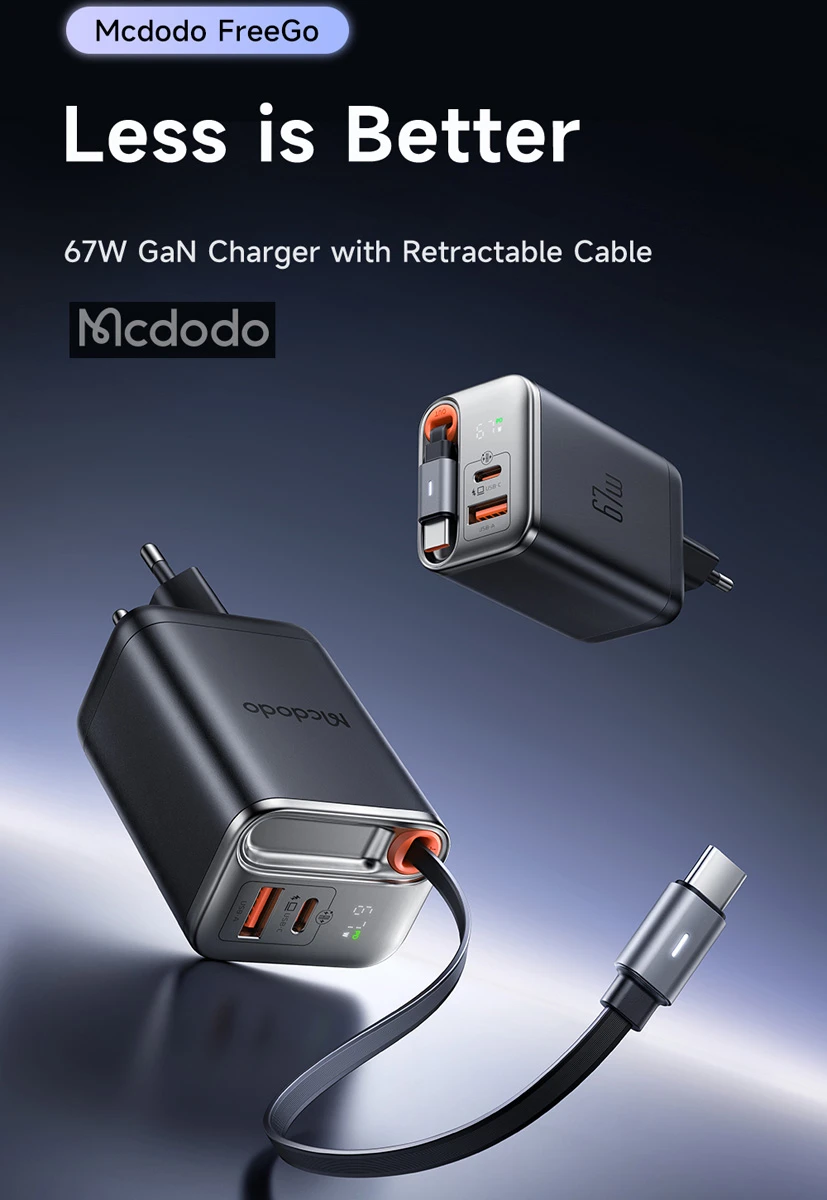 شارژر دیواری 3پورت 67وات با کابل متصل Type-C مارک Mcdodo مدل CH-4100