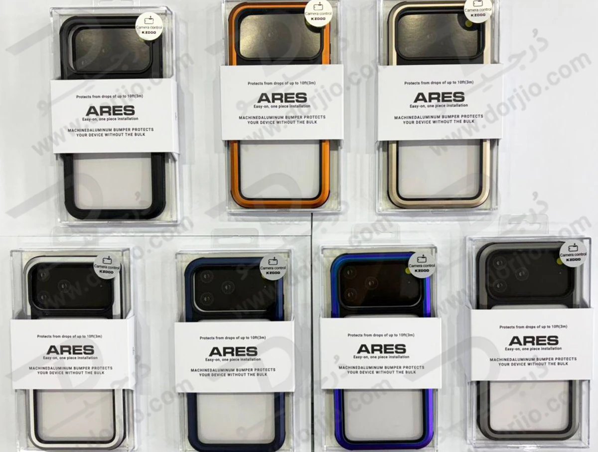 قاب شفاف فریم فلزی iPhone 17 Pro Max مدل Ares مارک KZDOO قاب شفاف فریم فلزی iPhone 17 Pro Max مدل Ares مارک KZDOO