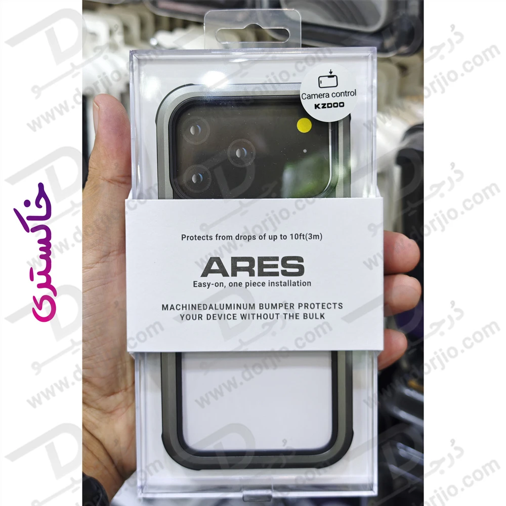 قاب شفاف فریم فلزی iPhone 17 Pro مدل Ares مارک KZDOO