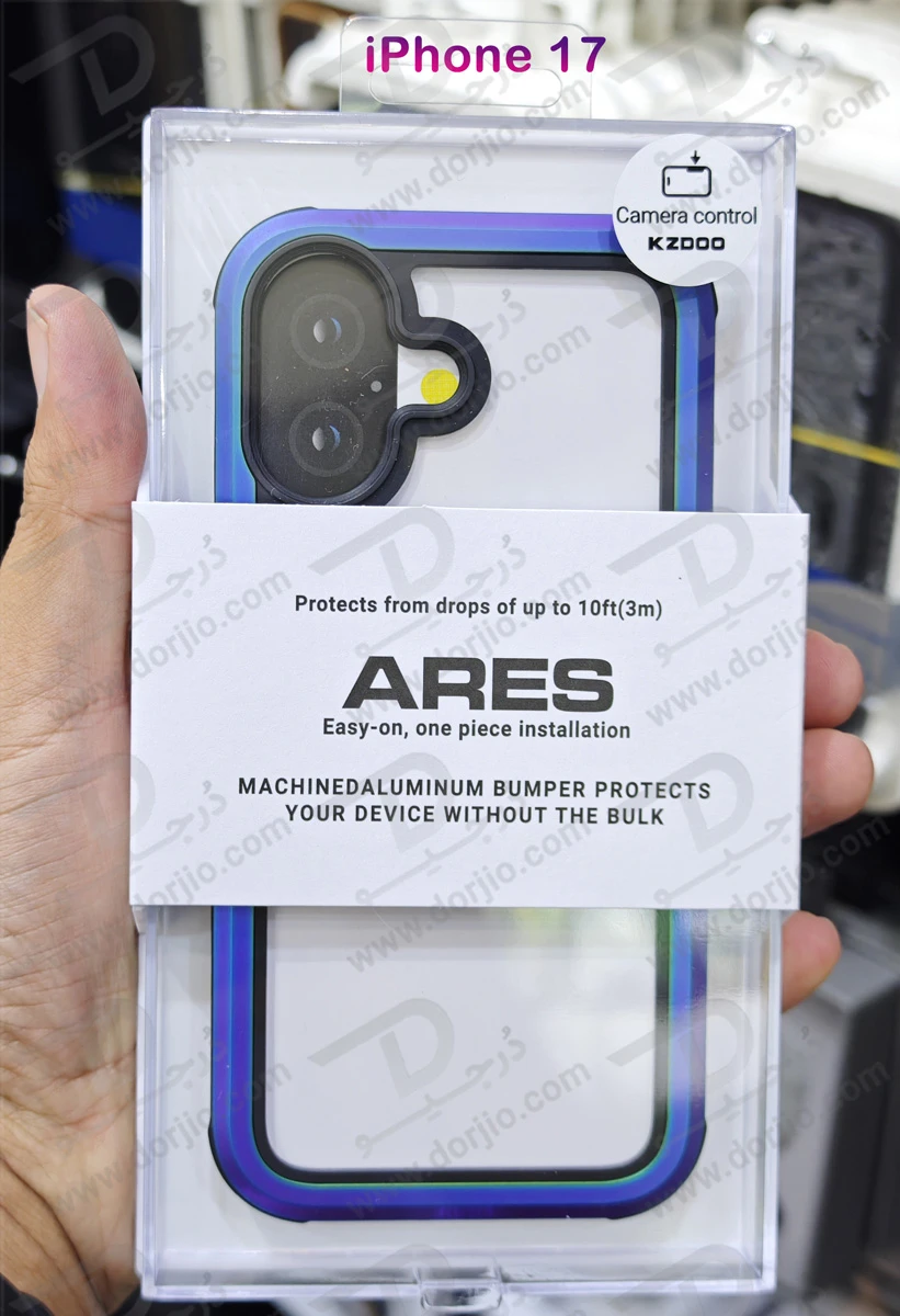 قاب شفاف فریم فلزی iPhone 17 مدل Ares مارک KZDOO
