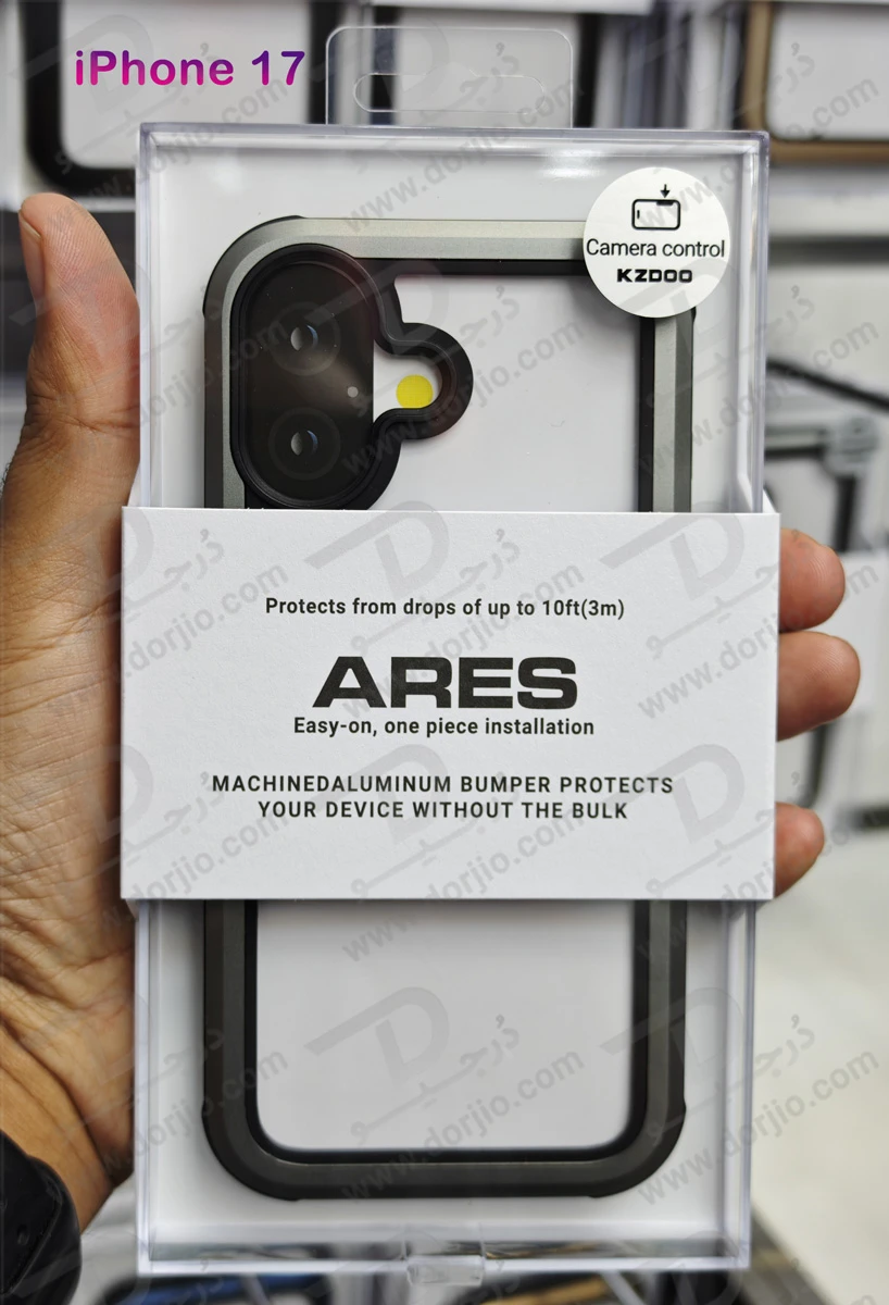 قاب شفاف فریم فلزی iPhone 17 مدل Ares مارک KZDOO