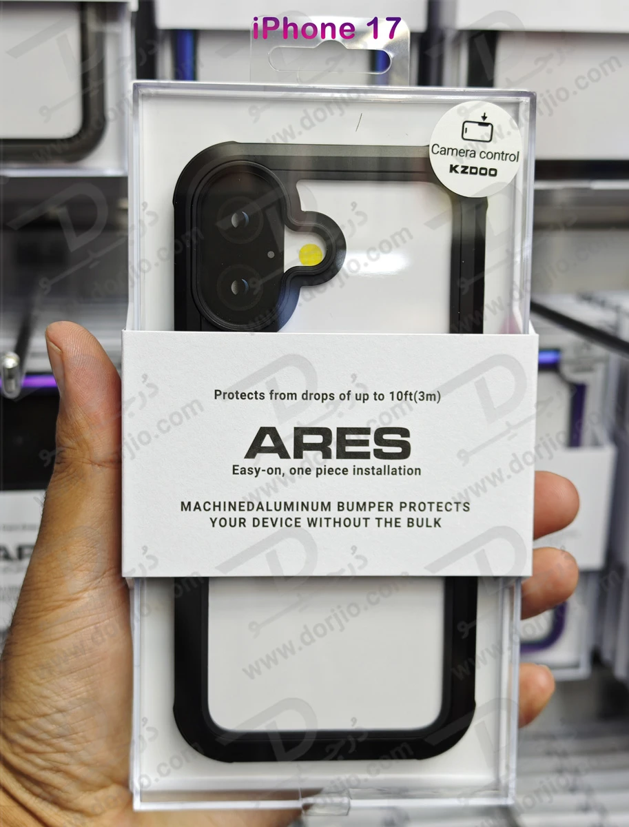 قاب شفاف فریم فلزی iPhone 17 مدل Ares مارک KZDOO