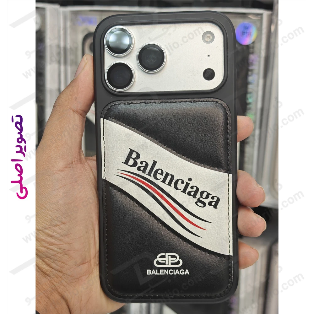 قاب چرمی دو رنگ iPhone 17 Pro طرح Balenciaga قاب چرمی دو رنگ iPhone 17 Pro طرح Balenciaga
