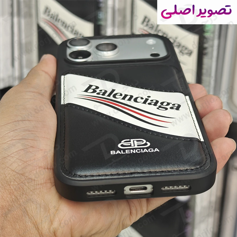 قاب چرمی دو رنگ iPhone 17 Pro طرح Balenciaga قاب چرمی دو رنگ iPhone 17 Pro طرح Balenciaga