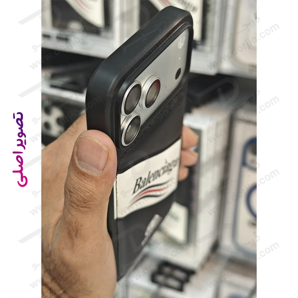 قاب چرمی دو رنگ iPhone 17 Pro طرح Balenciaga قاب چرمی دو رنگ iPhone 17 Pro طرح Balenciaga