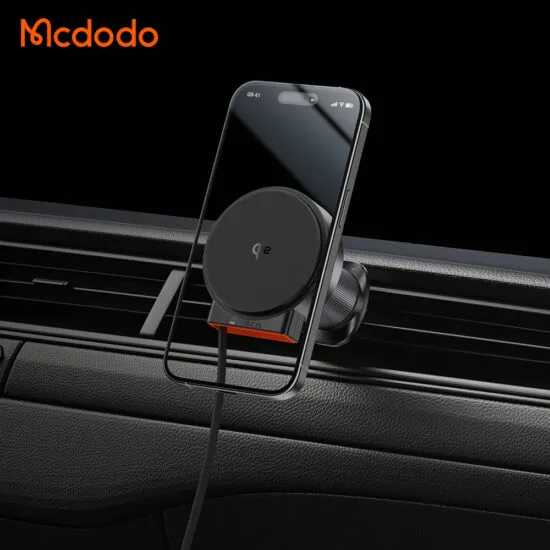 هولدر مغانطیسی و شارژر بیسیم 15 وات مکدودو مدل Mcdodo CH-009 سری دریچه کولری به همراه شارژر فندکی
