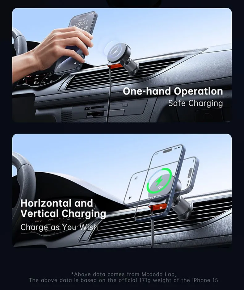 هولدر مغانطیسی و شارژر بیسیم 15 وات مکدودو مدل Mcdodo CH-009 سری دریچه کولری به همراه شارژر فندکی