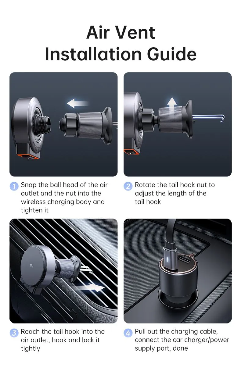 هولدر مغانطیسی و شارژر بیسیم 15 وات مکدودو مدل Mcdodo CH-009 سری دریچه کولری به همراه شارژر فندکی
