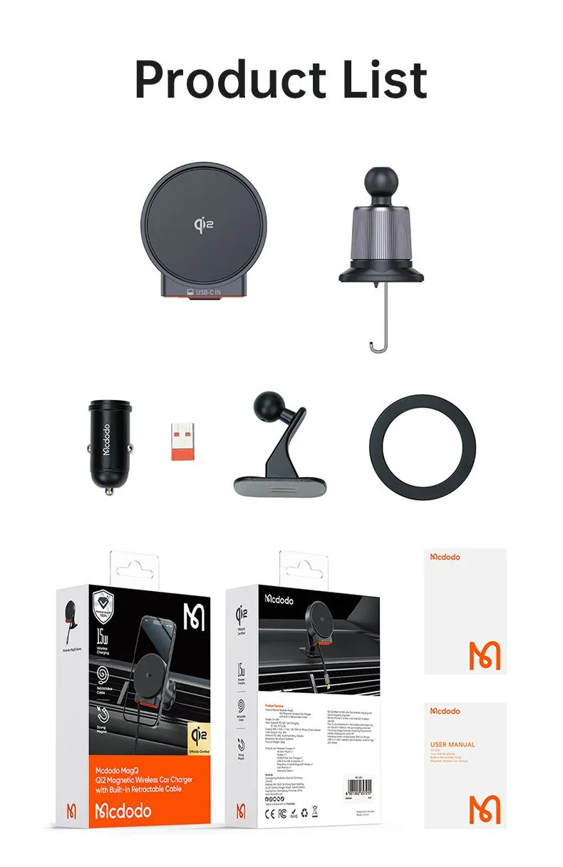 هولدر مغانطیسی و شارژر بیسیم 15 وات مکدودو مدل Mcdodo CH-009 سری دریچه کولری به همراه شارژر فندکی