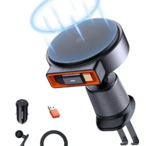 هولدر مغانطیسی و شارژر بیسیم 15 وات مکدودو مدل Mcdodo CH-009 سری دریچه کولری به همراه شارژر فندکی