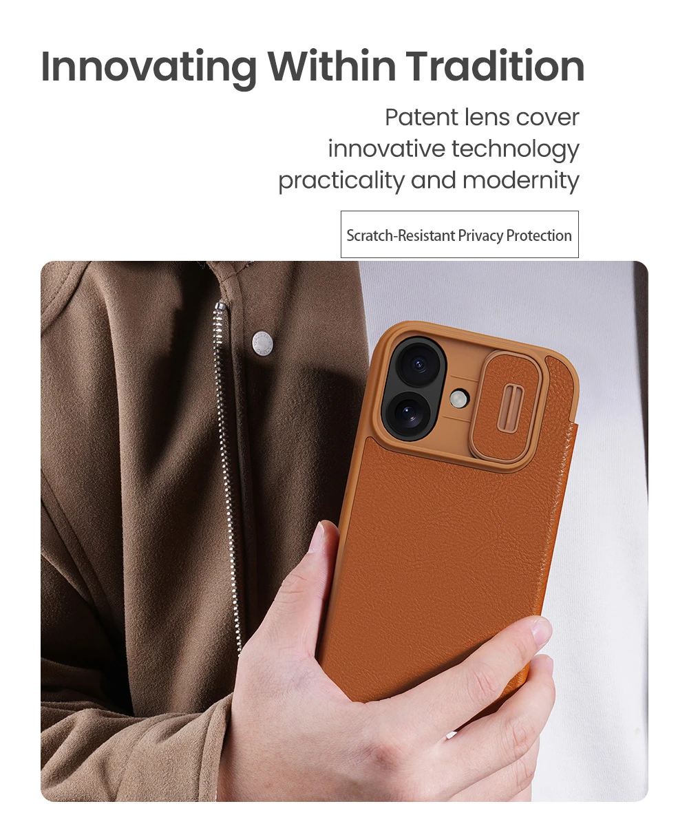 کیف چرمی محافظ دوربین دار iPhone 17 مارک نیلکین مدل Qin Pro