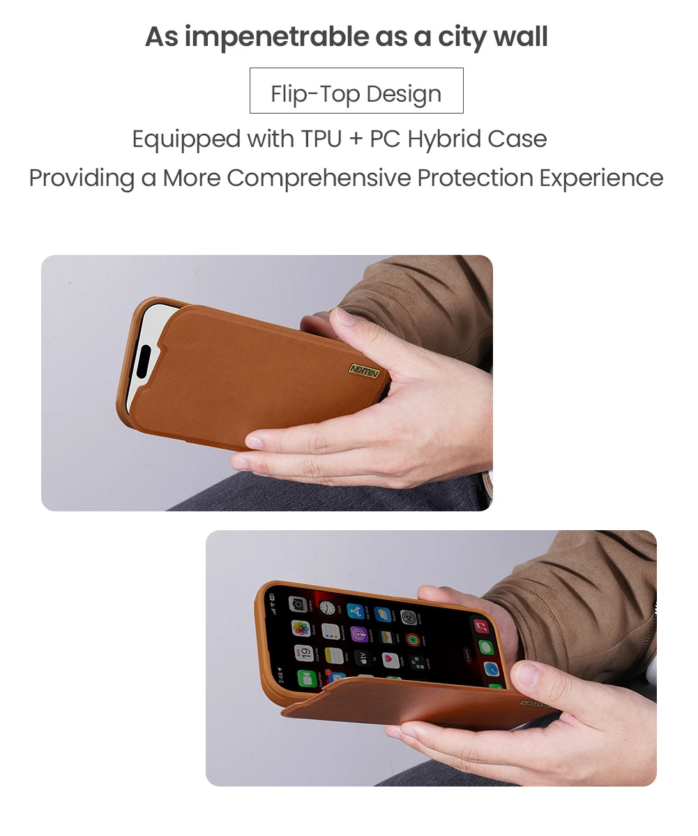 کیف چرمی محافظ دوربین دار iPhone 17 مارک نیلکین مدل Qin Pro