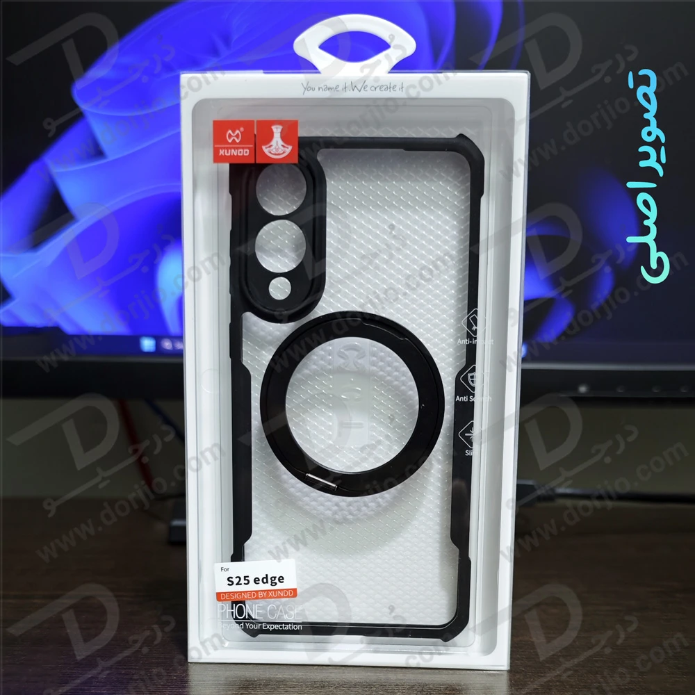 گارد شفاف رینگ استند 360 درجه مگ سیف Samsung Galaxy S25 Edge مارک XUNDD سری Beatle Rotatable