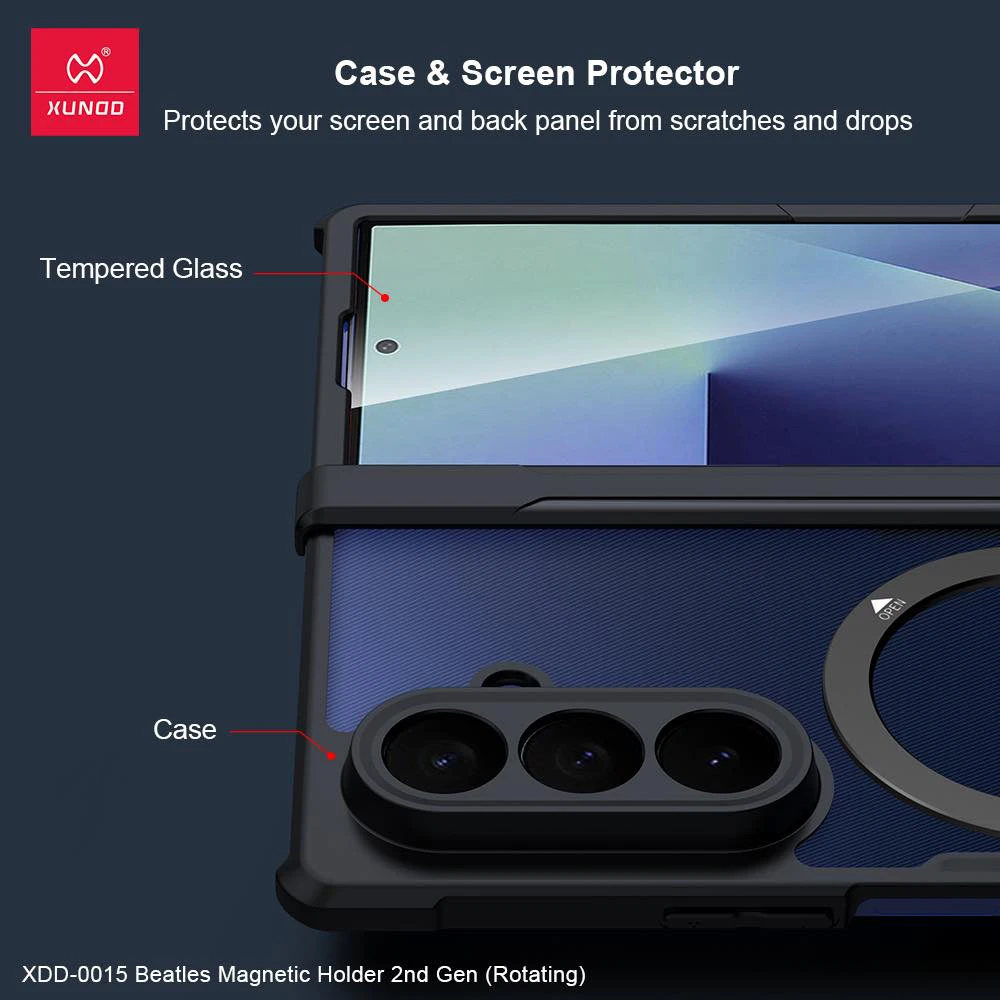 گارد کریستالی رینگ استند مگ سیف Samsung Galaxy Z Fold 7 مارک XUNDD سری Beatle Magnetic Holder