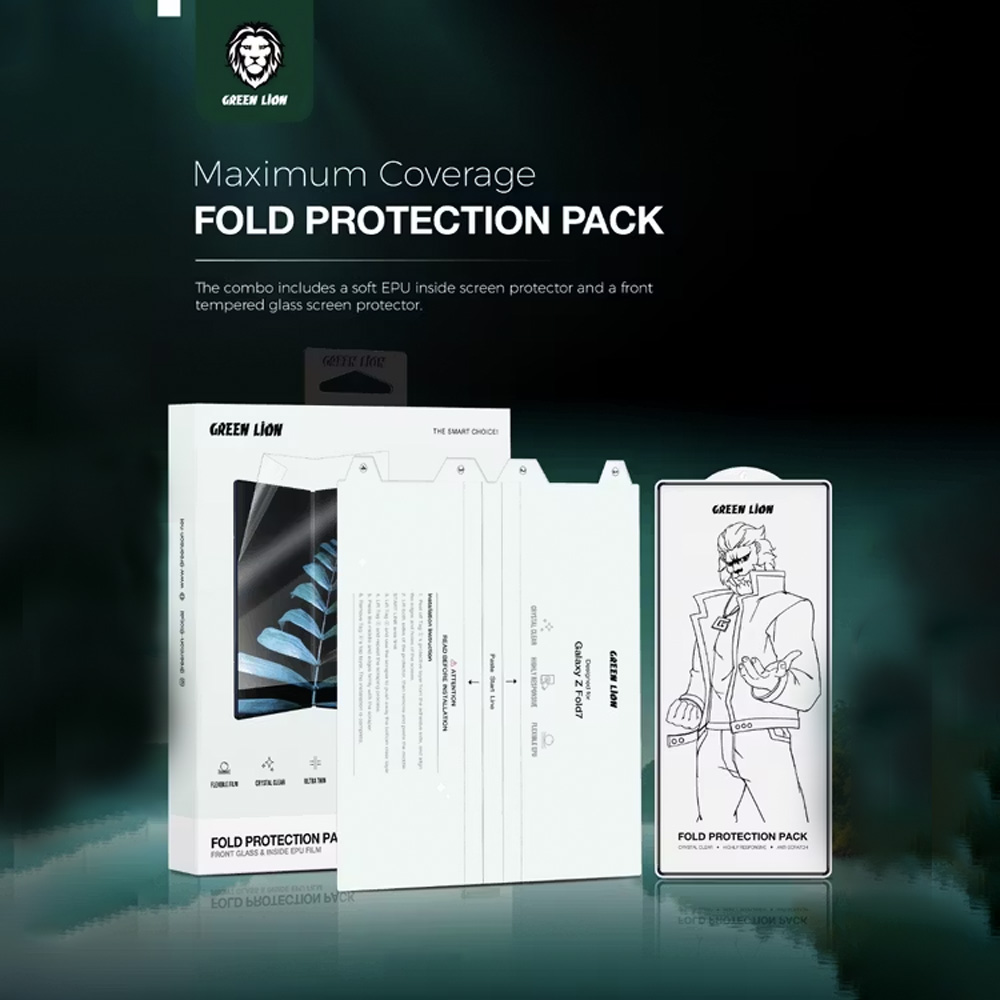 گلس شیشه‌ای و برچسب صفحه نمایش های Samsung Galaxy Z Fold 7 مارک Green Lion