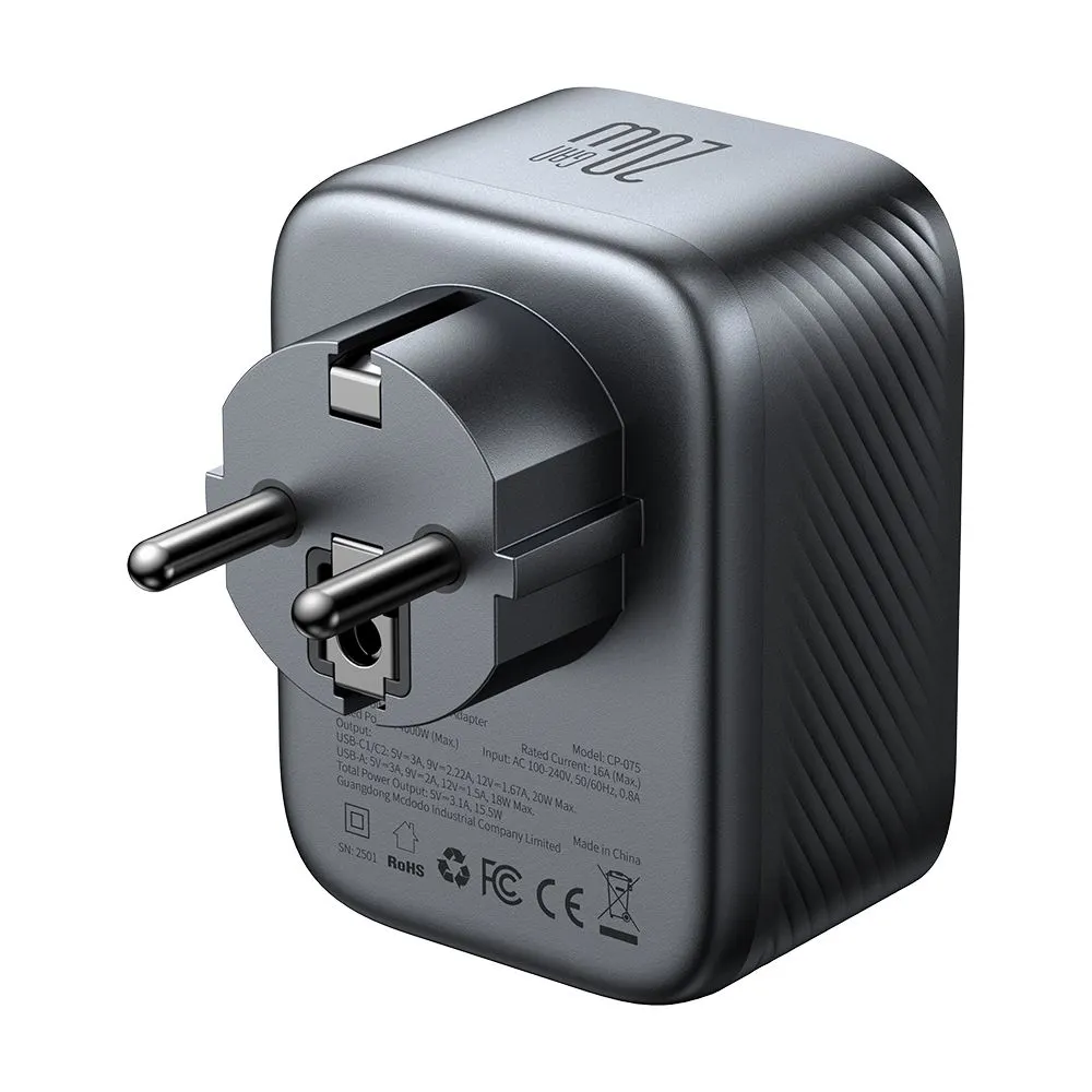 تبدیل برق 3 شاخه به 2 شاخه و شارژر دیواری 20 وات برند مک دودو مدل Mcdodo CP-0750