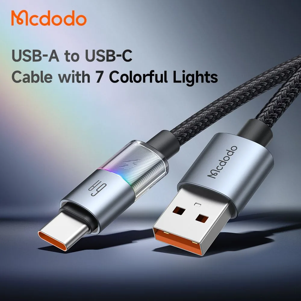 کابل شارژ 100وات 6آمپر USB-A به Type-C رقص نور دار 1.2 متر برند مک دودو مدل Mcdodo CA-8180