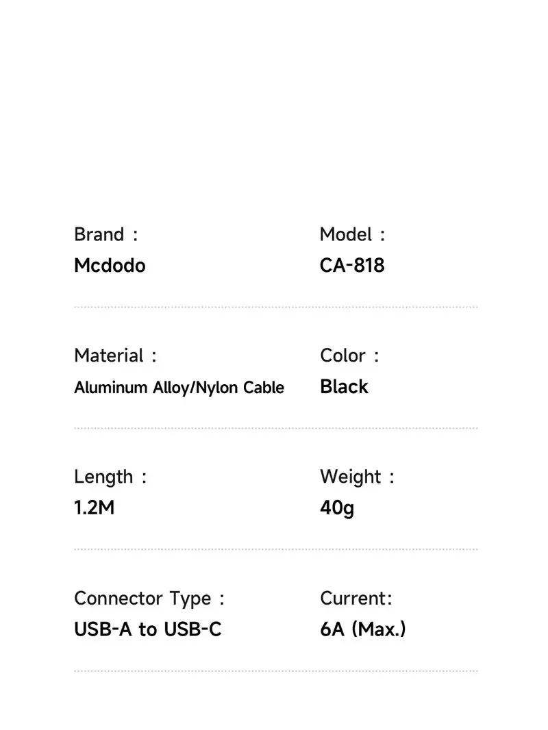 کابل شارژ 100وات 6آمپر USB-A به Type-C رقص نور دار 1.2 متر برند مک دودو مدل Mcdodo CA-8180