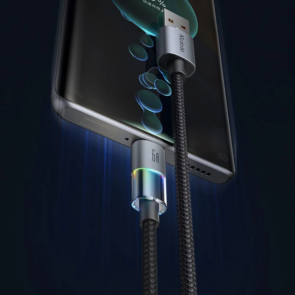 کابل شارژ 100وات 6آمپر USB-A به Type-C رقص نور دار 1.2 متر برند مک دودو مدل Mcdodo CA-8180