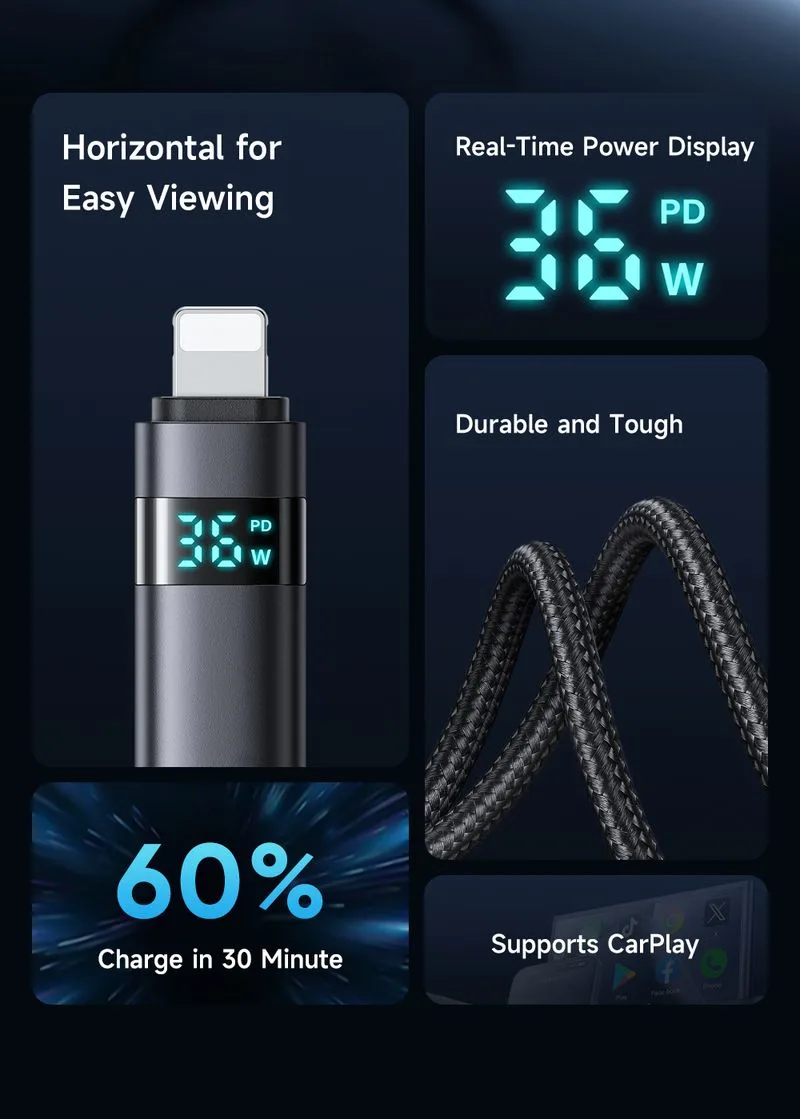 کابل شارژ 36وات 3 آمپر Type-c به Lightning نمایشگر دار 1.2 متر برند مک دودو مدل Mcdodo CA-6570