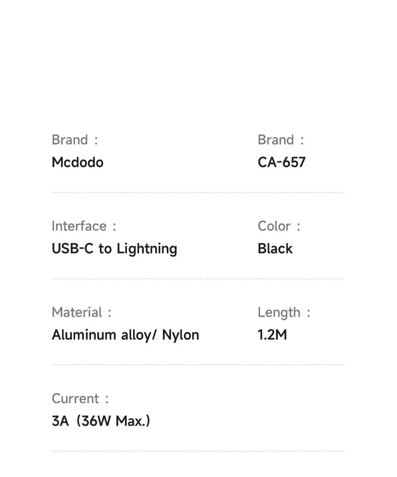 کابل شارژ 36وات 3 آمپر Type-c به Lightning نمایشگر دار 1.2 متر برند مک دودو مدل Mcdodo CA-6570