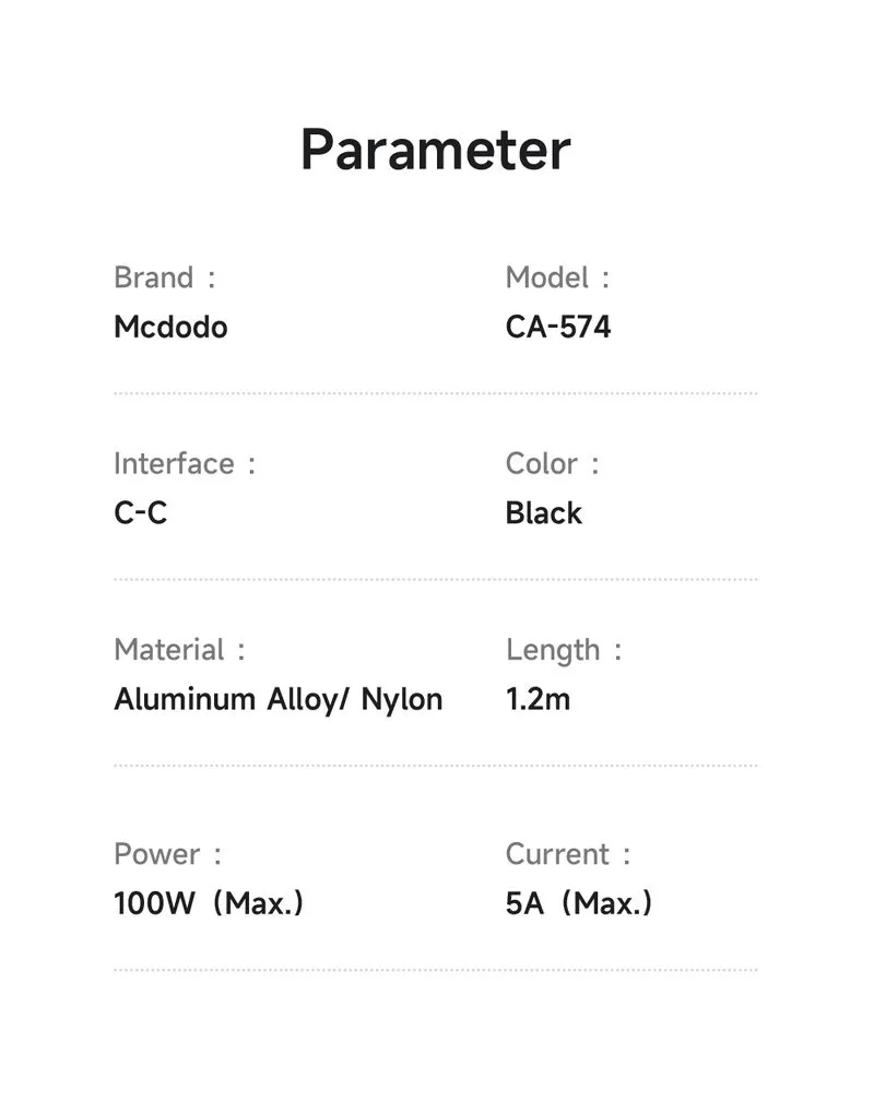 کابل شارژ 5 آمپر 100وات Type-C به Type-C دارای نورپردازی LED طول 1.2 متر Mcdodo CA-5740