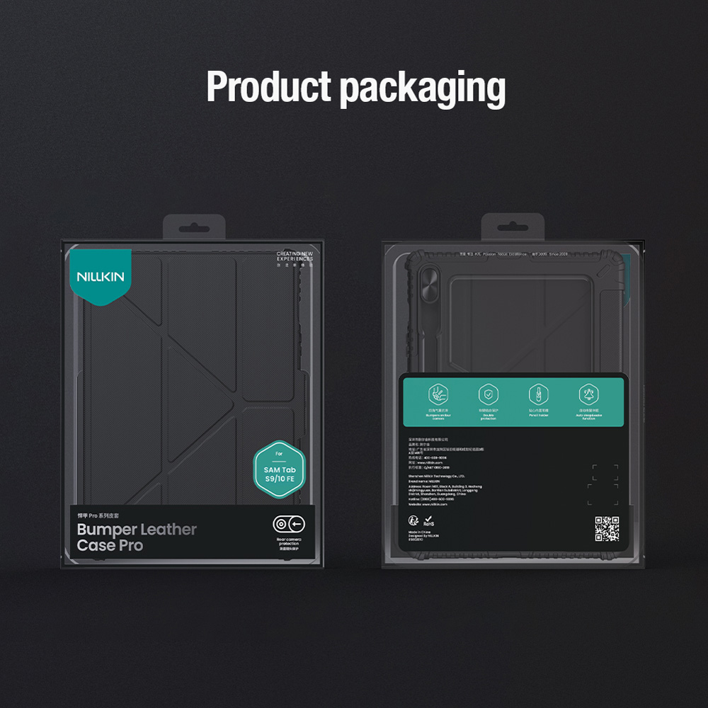 کیف چرمی پشت شفاف ایربگ دار استند تاشو چند زاویه Samsung Galaxy Tab S10 FE مارک نیلکین مدل Bumper Pro