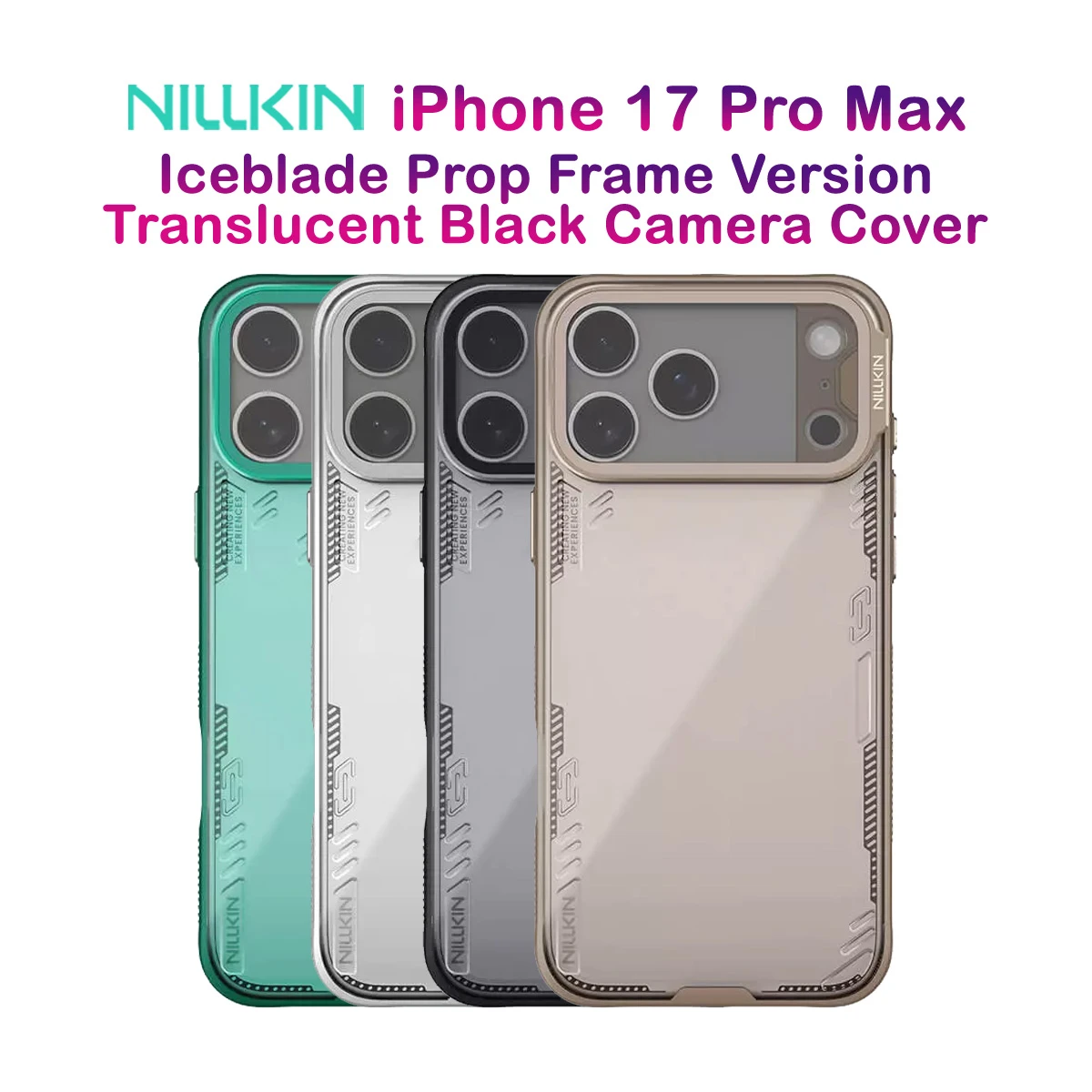 قاب کریستالی کمرا استند شیشه‌ای iPhone 17 Pro Max مارک نیلکین مدل Iceblade Prop