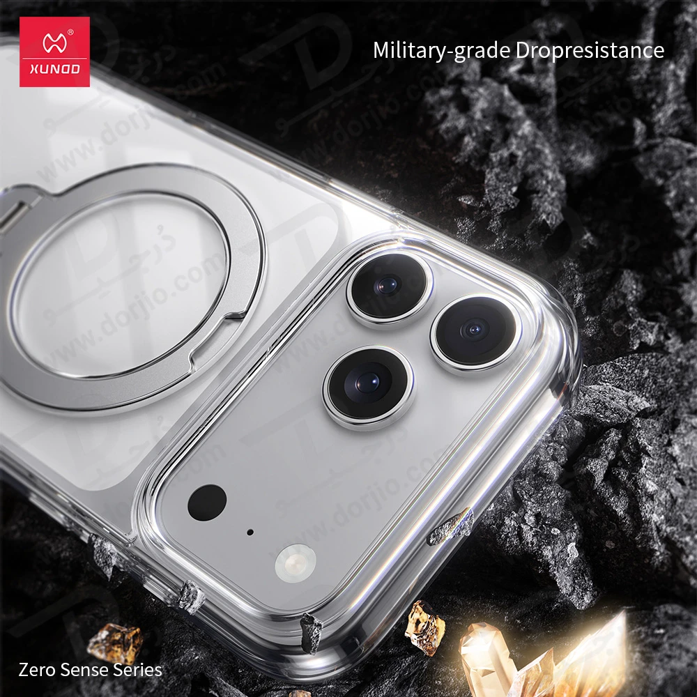 قاب شفاف رینگ استند مگنتی 360 درجه iPhone 17 Pro Max مارک XUNDD سری Zero Sense