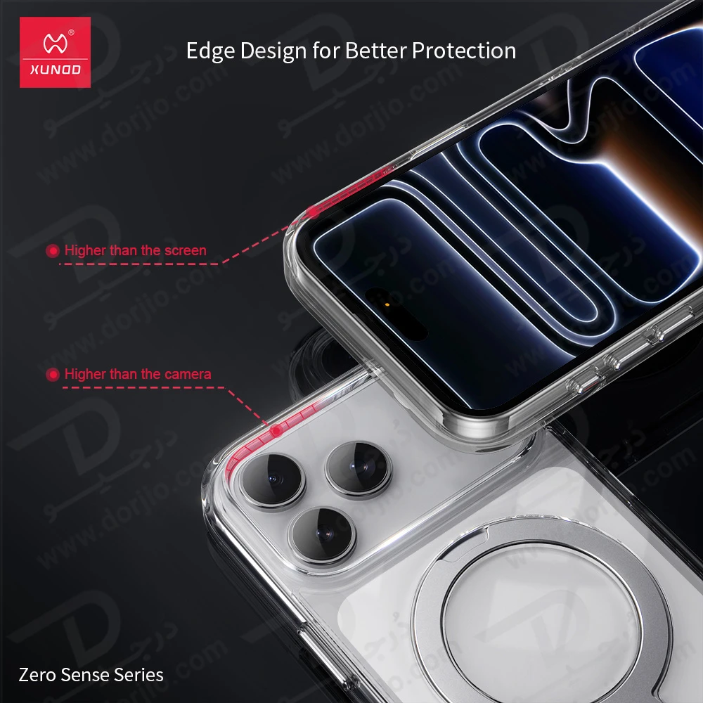 قاب شفاف رینگ استند مگنتی 360 درجه iPhone 17 Pro Max مارک XUNDD سری Zero Sense