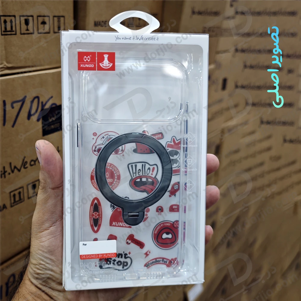 قاب شفاف رینگ استند مگنتی 360 درجه iPhone 17 Pro Max مارک XUNDD سری Zero Sense