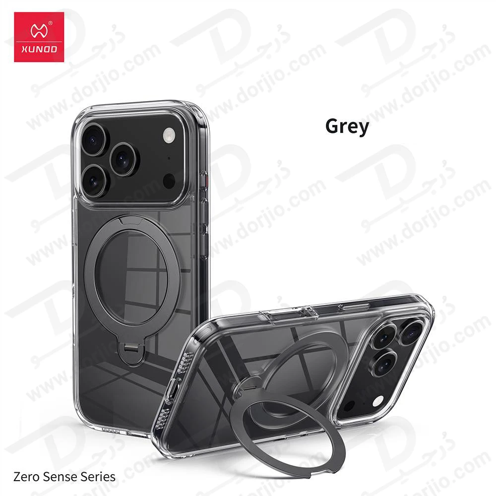 قاب شفاف رینگ استند مگنتی 360 درجه iPhone 17 Pro Max مارک XUNDD سری Zero Sense