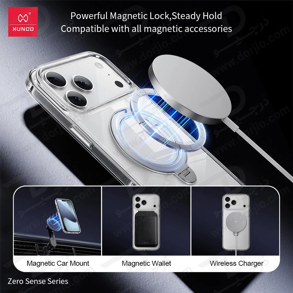 قاب شفاف رینگ استند مگنتی 360 درجه iPhone 17 مارک XUNDD سری Zero Sense قاب شفاف رینگ استند مگنتی 360 درجه iPhone 17 مارک XUNDD سری Zero Sense